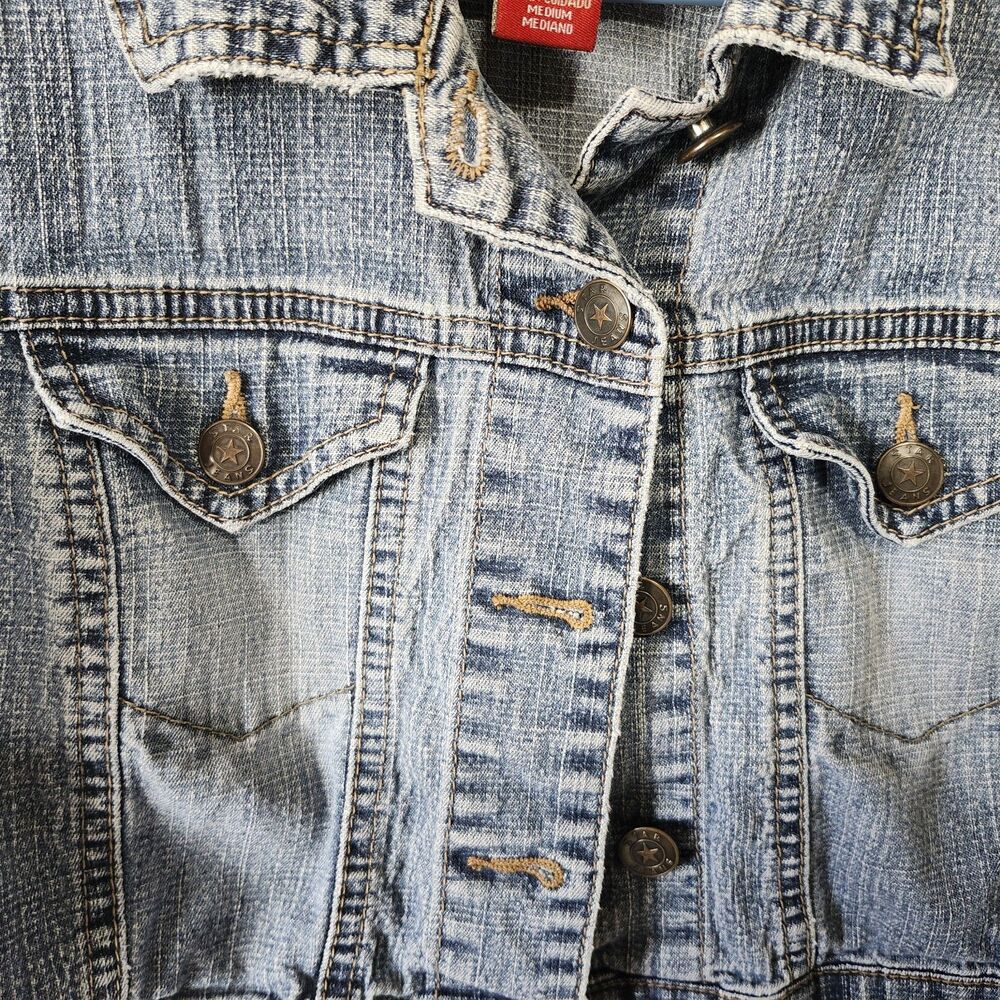 Star Jacket Juniors M Cropped Denim Blue Jean Jacket Casual Y2K Style - Picture 5 of 9